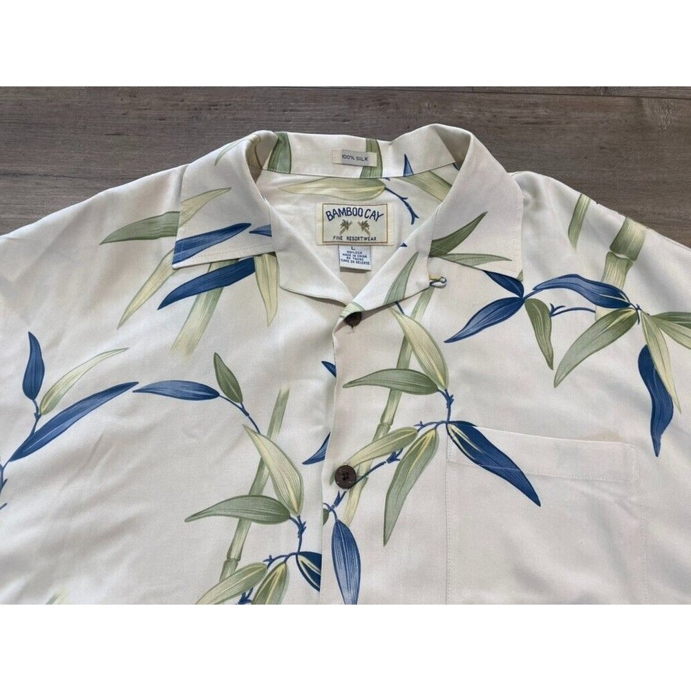 Bamboo Cay Tropical Hawaiian Camp Shirt Bamboo Tree Silk Ivory Mens Size L - Picture 2 of 7